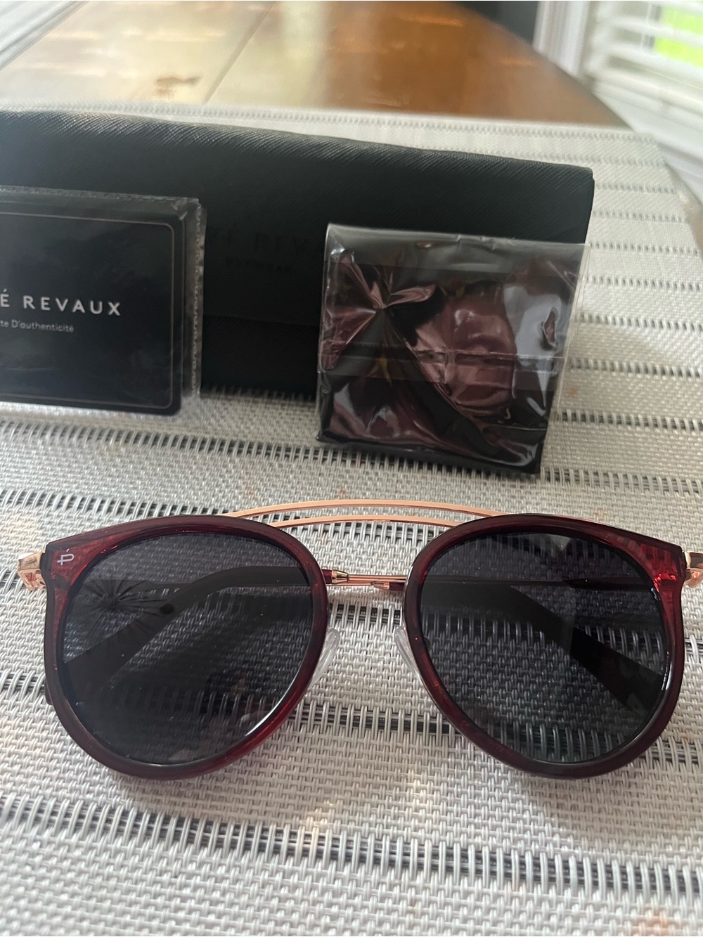 NEW Prive’ Revaux Persol Women’s Burgundy/Red Round Sunglasses with Gold Bridge